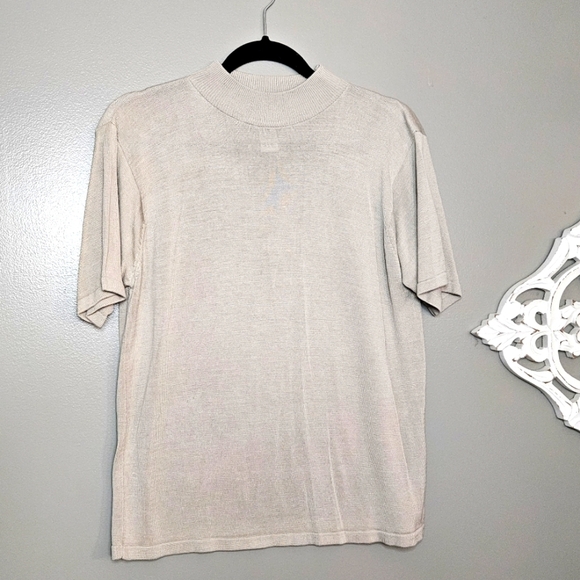 Women’s Silk Mock Neckline Short Sleeve Sweater - Picture 1 of 5
